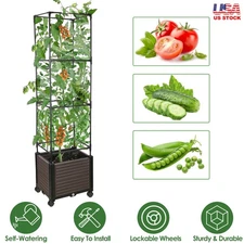 62.99in Garden Bed Planter Box Self-Watering Vertical Plants Bin w/ Wheel Rack