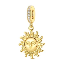 MULA European 925 Sterling Silver Charms CZ Golden Sun Face For Women Bracelets