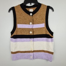Anthropologie Maeve Striped Crew Neck Cardigan Sweater Vest Women's Medium Soft