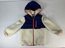 GAP Kids XS 4-5 Sherpa Fleece Hooded Jacket White Navy Orange Full Zip EUC