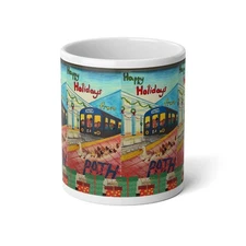 Holiday NJ/NY Path Train 20oz Jumbo Mug — Happy Holidays Scenic Transit 