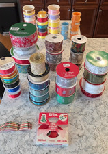 Christmas Ribbon Roll All Colors Vintage Lot of 64 Rolls New Used Some Clothe