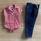 Vintage Mattel Barbie #967 Picnic Set Blue Jeans & Checkered Body Shirt