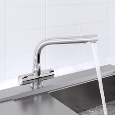 Modern Mono Kitchen Sink Mixer Tap Swivel Spout Chrome Twin Handle Control