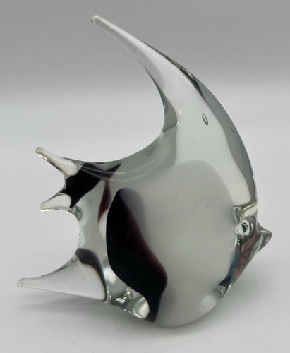 Murano Style Purple And White Clear Glass Tropical Angel Fish