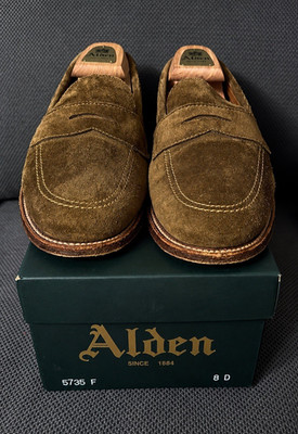 Alden 5735F Brick & Mortar Brown Suede Penny Loafer Men's Dress Shoes 8 D