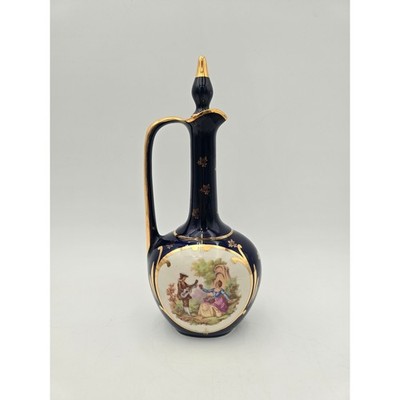 Giffard 1969 Cobalt Blue Porcelain Decanter France Fragonard Courting Scene