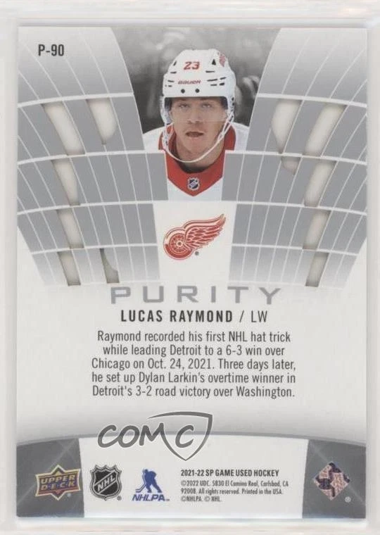 2021-22 Upper Deck SP Game Used Purity Rookies Lucas Raymond #P-90 Rookie RC - Image 2 of 2