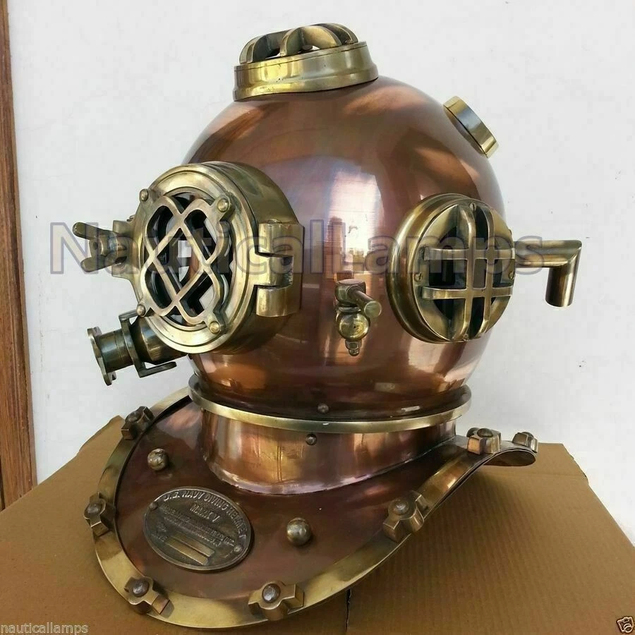 New Antique Brass Scuba Marine Diving Divers Helmet US Navy Mark V Full Size - Image 3 of 4
