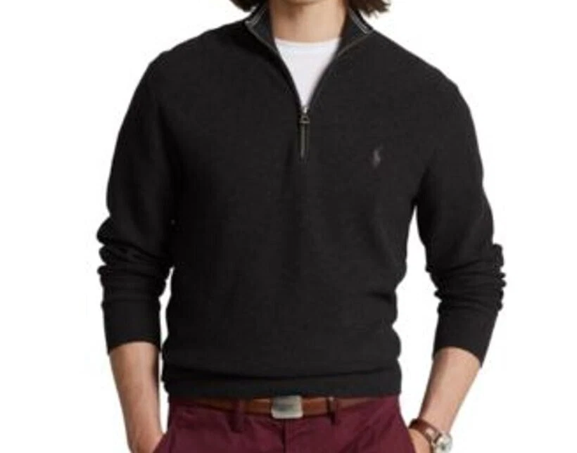 Polo Ralph Lauren Mens Mesh Knit Cotton Quarter Zip Sweater in Grey Size  Large | eBay