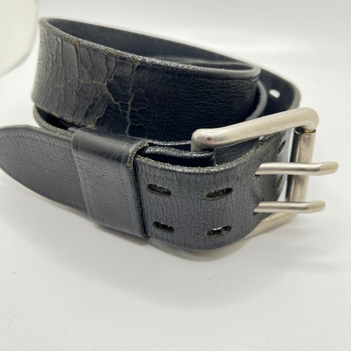 Leather Belt Double Prong Buckle Distressed Black Belt 43 inches tip to tip