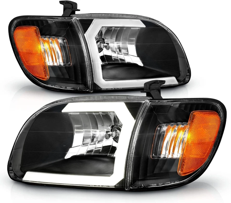 Faros LED negros barra C para Toyota Tundra 2000-2004 cabina regular y de acceso Foto 2 de 4
