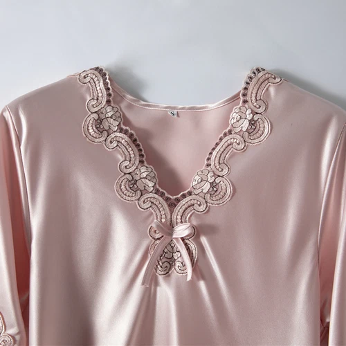 Damen Satin Nachthemd Sommer Luxus Weich Spitze Kurzarm V-Ausschnitt Schlafshirt - Bild 10 von 32