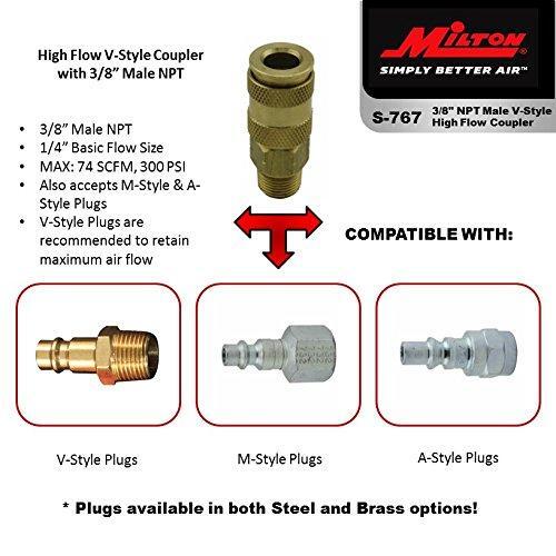 Kit Milton S-303VKIT Attacco Rapido V-style Viola 3 Pezzi – Flusso 70% Extra, 1/4” NPT, Per Utensili Pneumatici