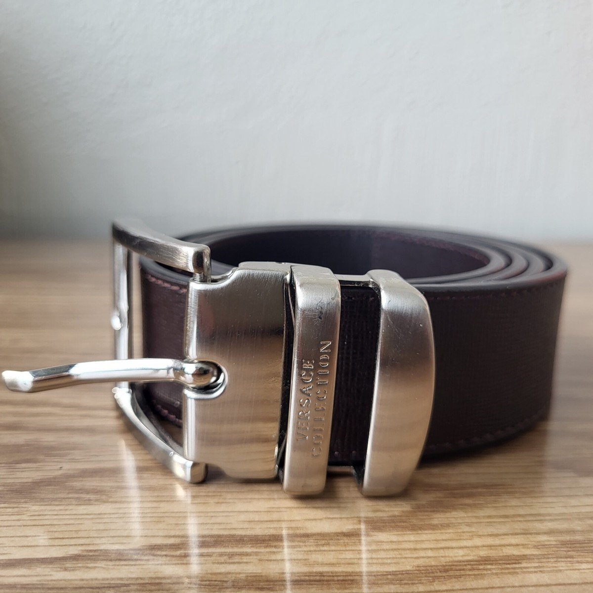Versace Collection Men's Belt Genuine Leather Square Pin Buckle