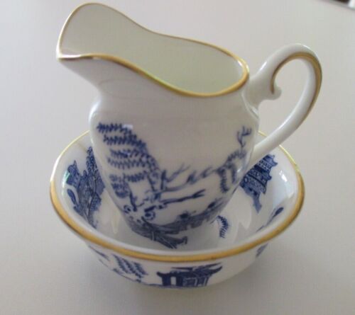 COALPORT VINTAGE MINIATURE JUG WITH MATCHING BASIN IN WILLOW PATTERN  - Picture 1 of 14