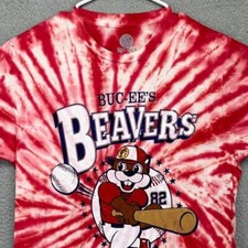 Buc-ees Shirt Unisex Small Red Tie-Dye Graphic Beavers Baseball Tee Short Sleeve