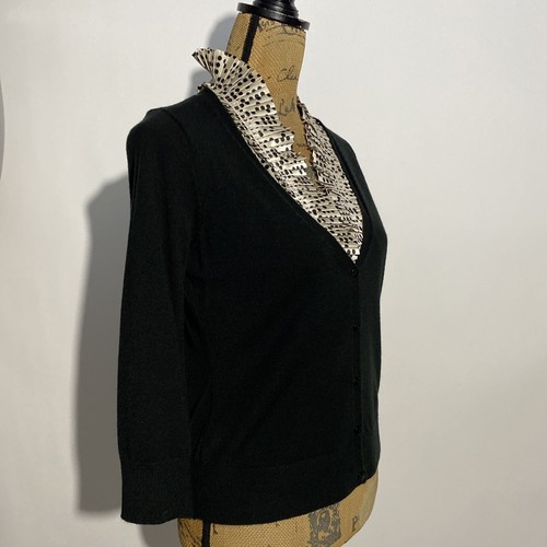 NYC Cardigan SMALL Black Sweater Cream Dot Layer Look Blouse Casual Career - Picture 3 of 7