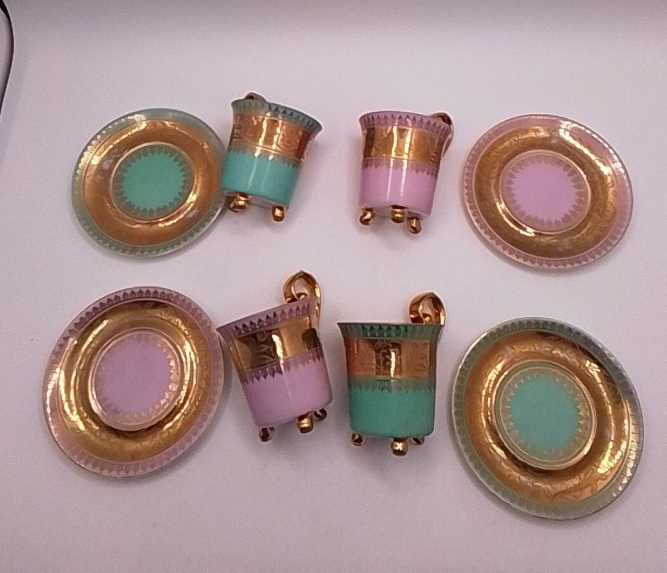 Набор из 4 маленьких кофейных чашек и блюдец в турецком стиле с золотом - Изображение 3 из 4