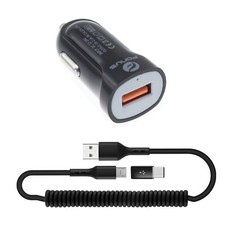 24W Fast Car Charger Coiled USB Cable Micro-USB to USB-C Adapter for Cell Phones