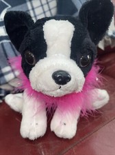 Vtg Animal Alley Boston Terrier Puppy Dog Toys R Us W/Pink Boa Stuffed Animal