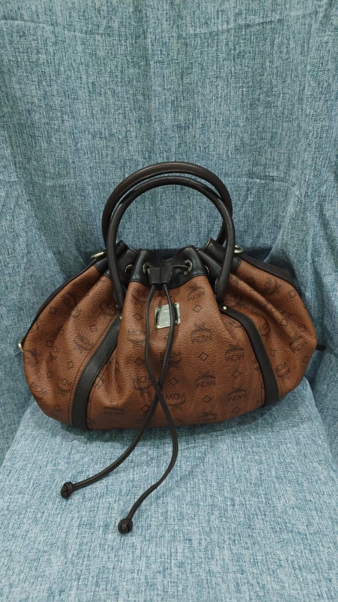 MCM Vintage Visetos Brown Leather Drawstring Shopping Tote Shoulder Bag RRP 1250