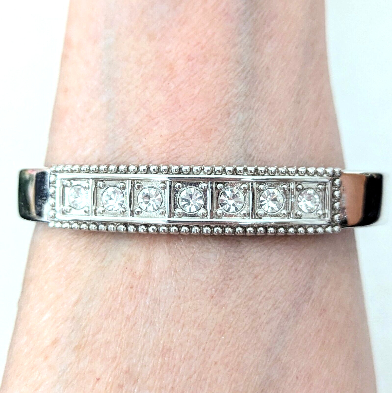 Hinged Bangle Bracelet Channel Set Rhinestone Sta… - image 1