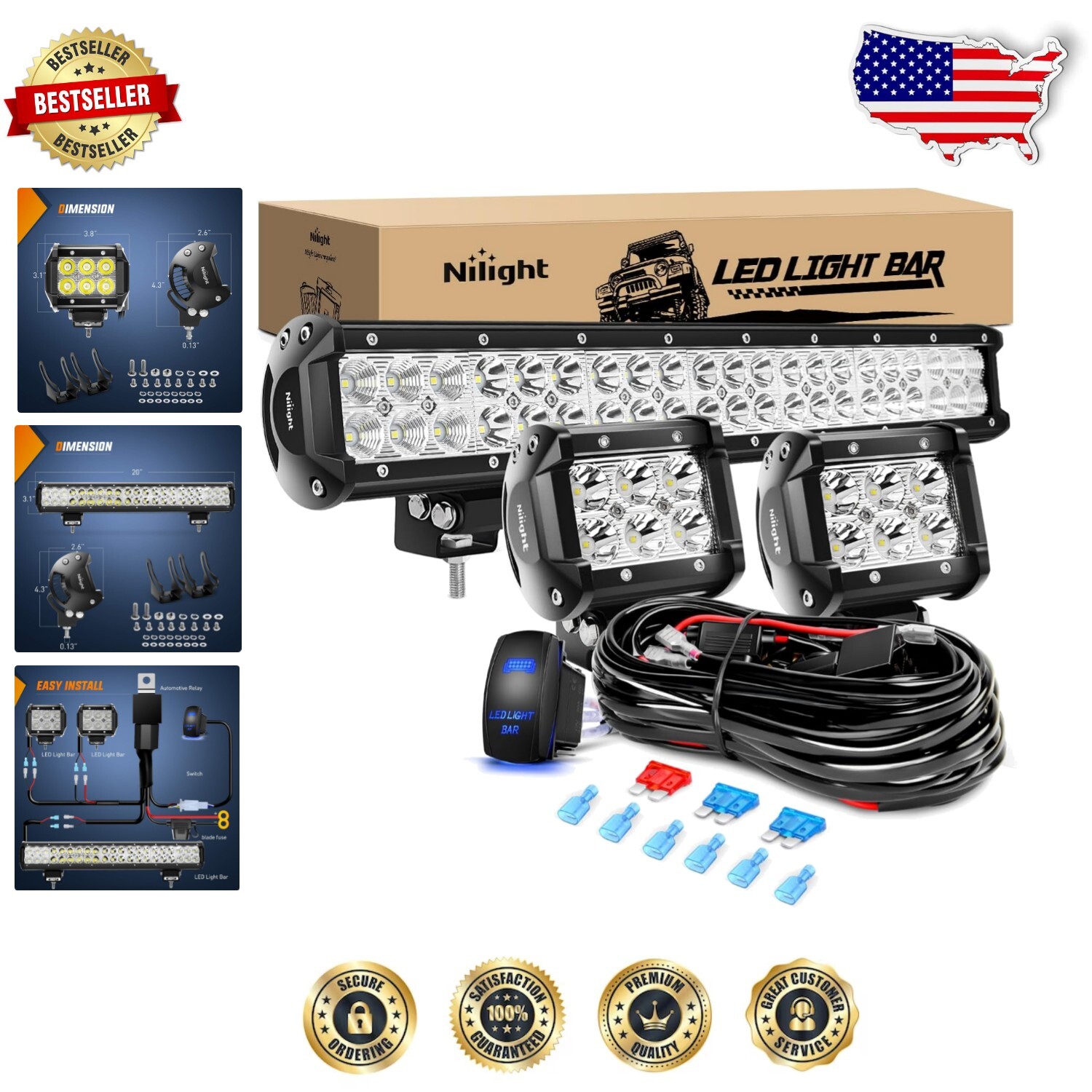 Premium Waterproof 20 Inch LED Light Bar + 2PCS 18W Pods for Off-Road Vehicles