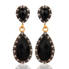 18K Gold Plated Black Onyx 925 Sterling Silver Gemstone Earrings Wedding Jewelry