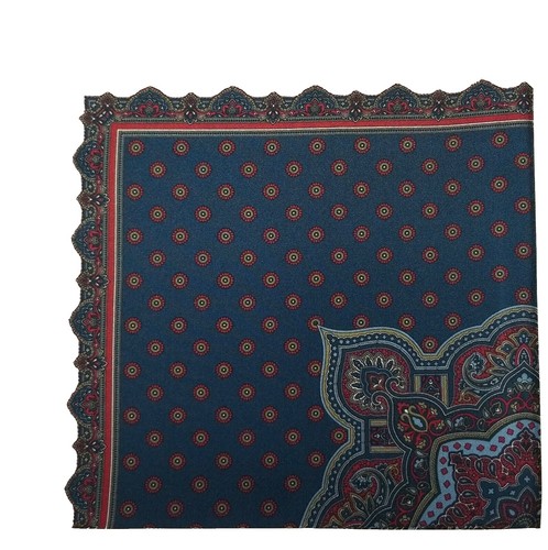 HANDKERCHIEF JAPAN MEN'S POCKET SQUARE VINTAGE RED GEOMETRIC