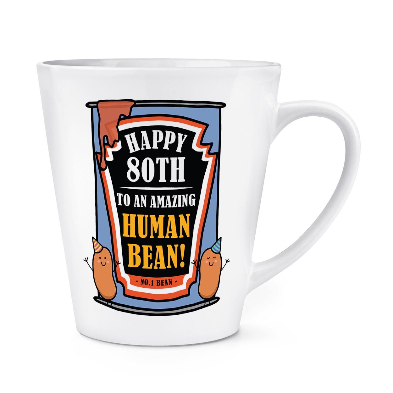 Happy 80th To An Amazing Human Bean Birthday 12oz Latte Mug Cup Funny Friend