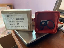 SIMPLEX 2975-9009 RED WEATHERPROOF BOX FIRE ALARM TYPE WB 1/2" PIPE TAP (BS-369)