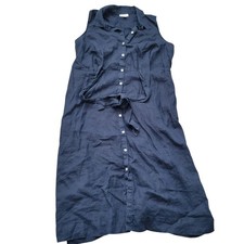 J Jill Dress Womens Medium Petite Blue Linen Blend Sleeveless Tie Waist 