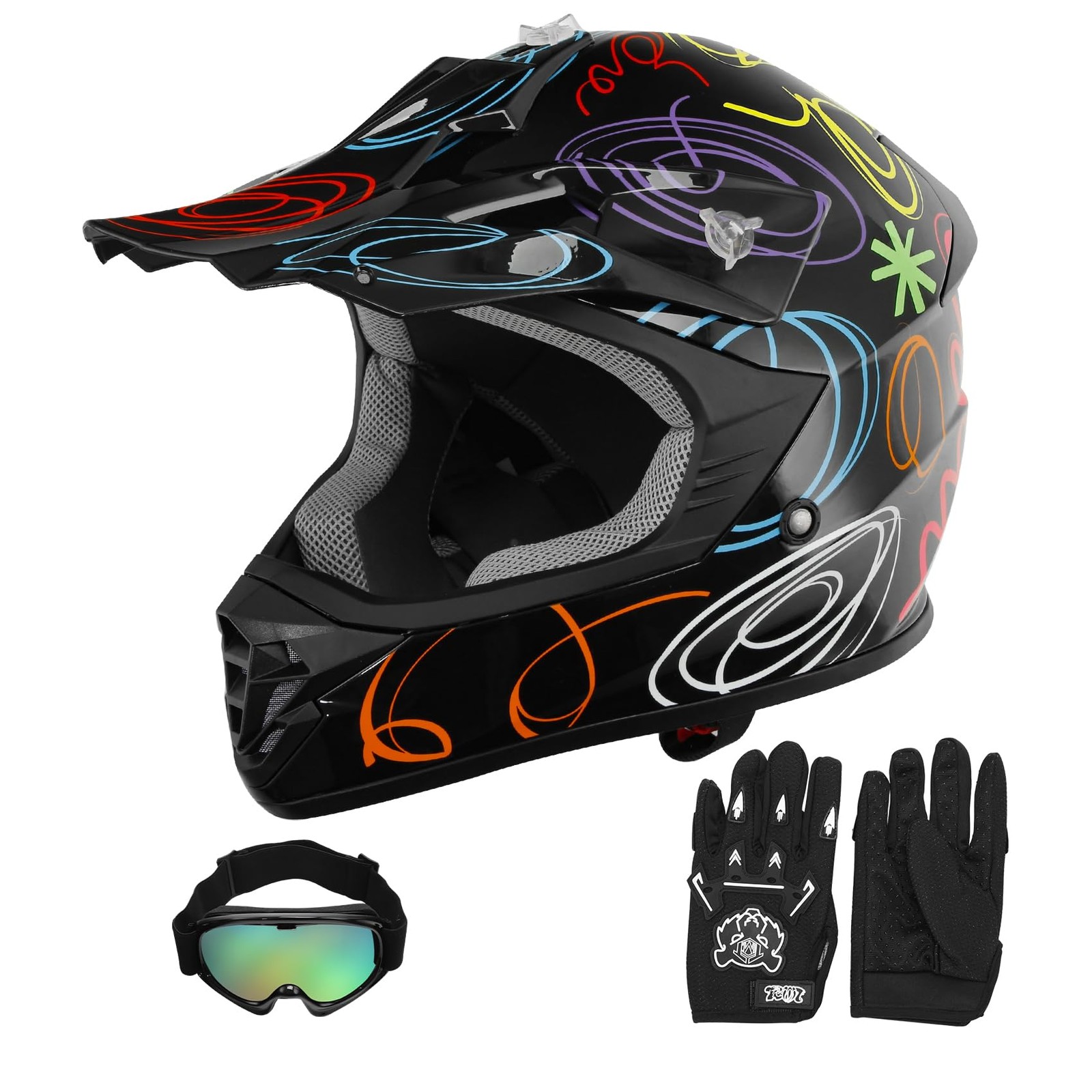 DOT Kids Youth Dirt Bike Helmet Full Face Motocross ATV Off Road Graffiti Large