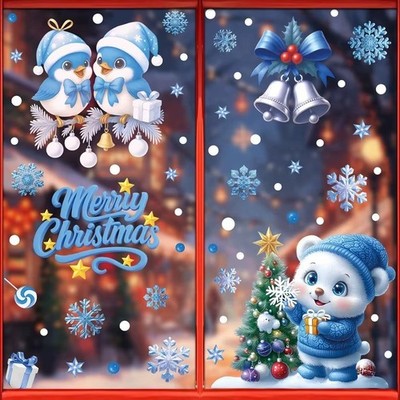 Weihnachten Fensteraufkleber Winter Schneemann Weihnachtsmann Schneeflocke Elch statischer Aufkleber
