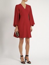 Alexander McQueen – V-neck Leaf-Crepe Cape Dress – Red Size IT 38