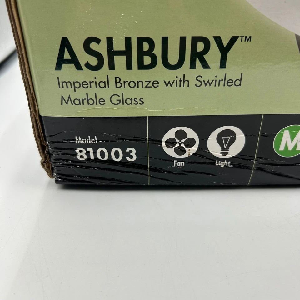 Hunter Ashbury Bathroom Fan Light Imperial Bronze Swirled Marble Glass 81003 NOB - Image 2 of 4