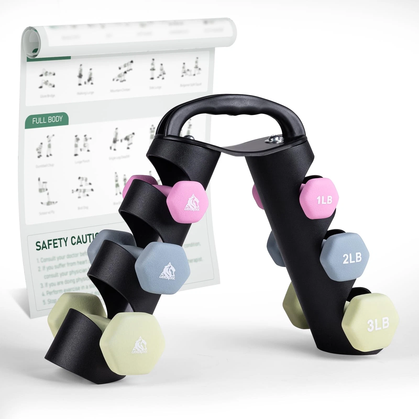 LIONSCOOL 1LB 2LB 3LB Pair Neoprene Coated Dumbbell Set with Sturdy and Porta...