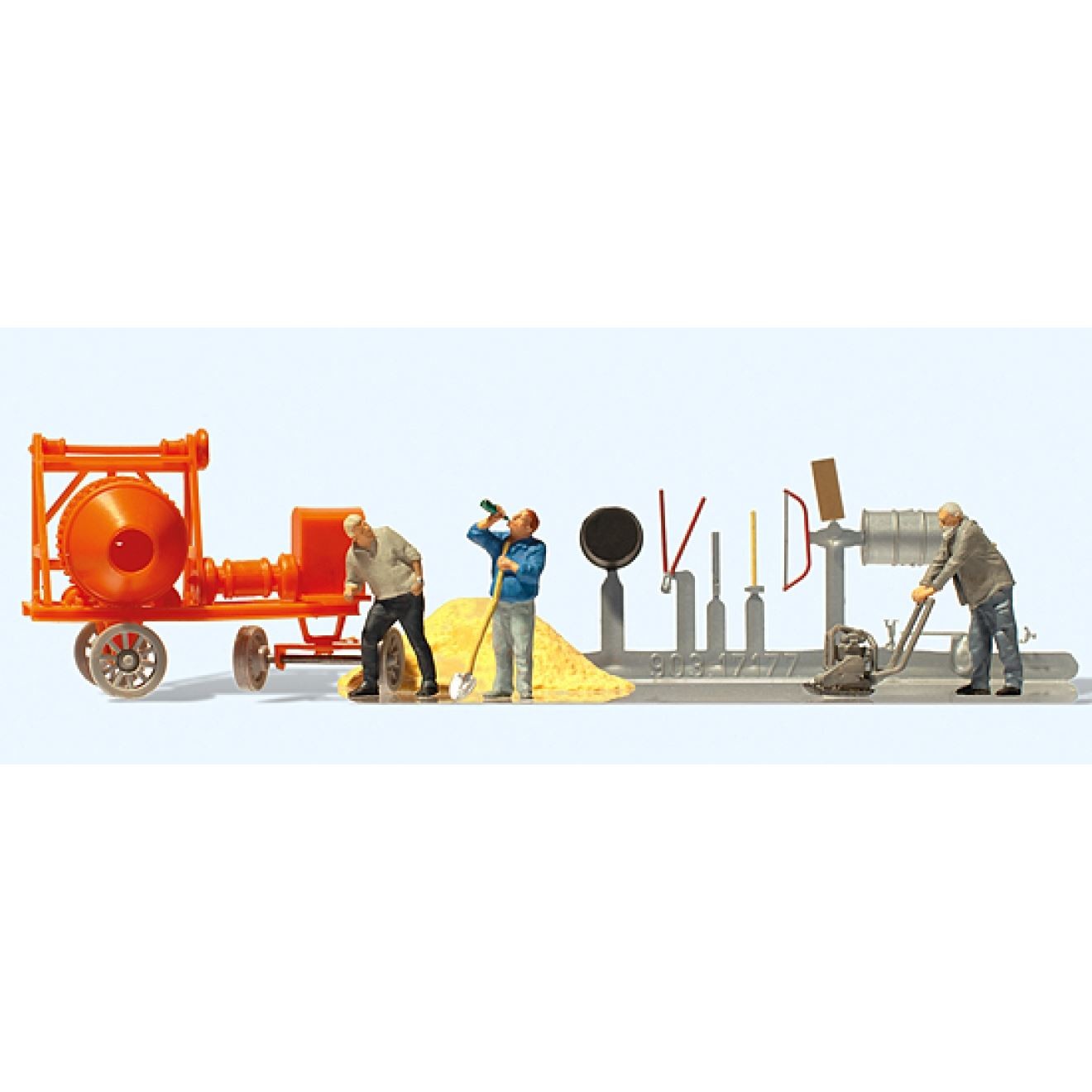 Construction Workers figure set (x3) + accessories Preiser 10778
