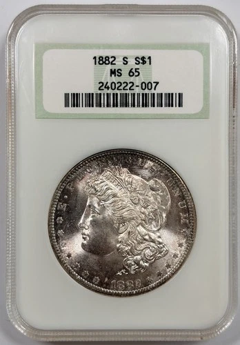 1882-S $1 MS65 - Morgan Silver Dollar - NGC Old Vintage Holder Fatty Slab