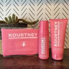 NEW Kourtney Kellar Self Tanning Bundle 3 Piece Tan Foam Body Lotion Medium Mitt