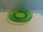 Set 2 Uranium Optic Swirl Green Vaseline Depression Glass 8" Luncheon Plates