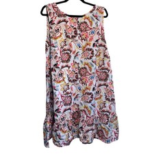 LOFT PLUS 16 Linen Blend Paisley Tiered Dress Floral Sleeveless Boho Coastal