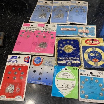 Lot Of Over 70 Vintage Sewing Snap Fasteners Clinton Scovill Dorcas, Boye, Prims