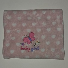 Garanimals  Pink White Hearts Baby Girl Fleece Blanket Butterfly Flowers 28x39