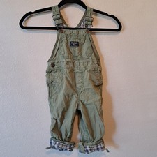 OshKosh Bgosh Toddler Boys Olive Green Plaid Lined Canvas Overalls 24M