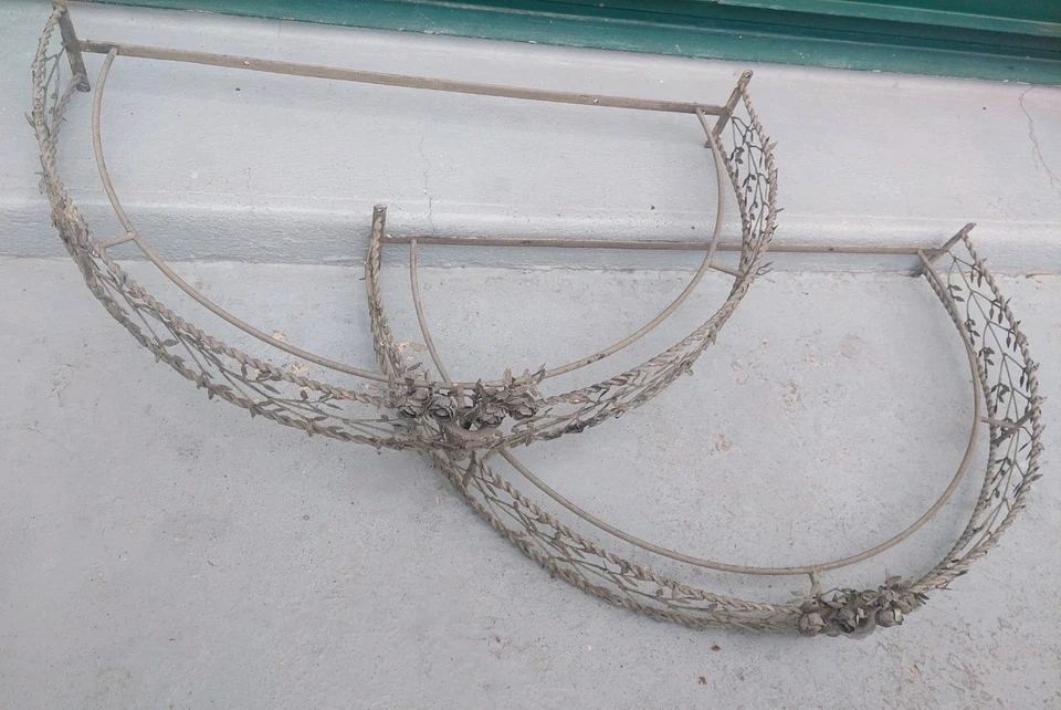 Deux Ciel de lit Metal France ancien Bed Crown Canopy Rose Wall Mounted Vintage - Photo 2/4