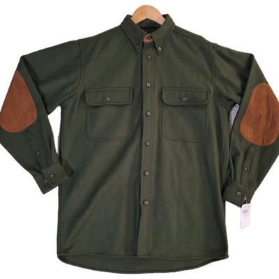 #ad Cabelas Washable Wool Shirt Mens M Tall Pine Shacket Leather Trim Elbow Patch $44.99