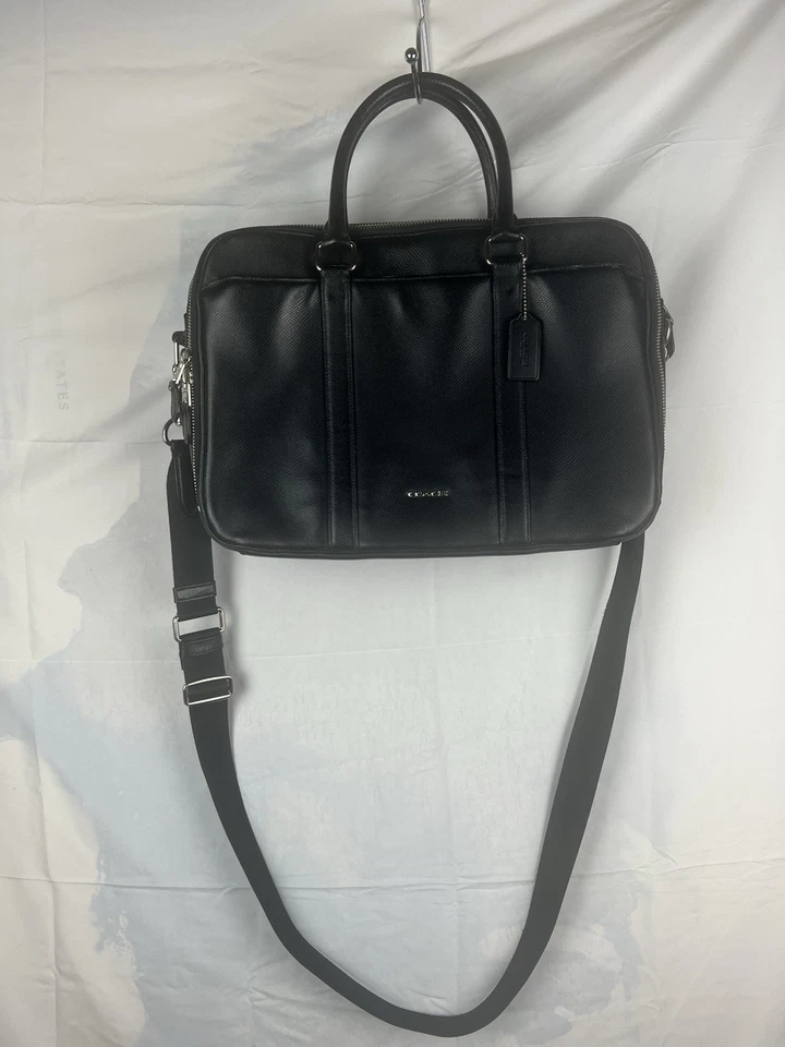 Authentic Coach Metropolitan Slim Briefcase Unisex Black Vinyl Leather - Image 2 of 4