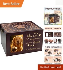 Large Wooden Pet Memorial Urn Photo Box for Dog Cat Ashes
